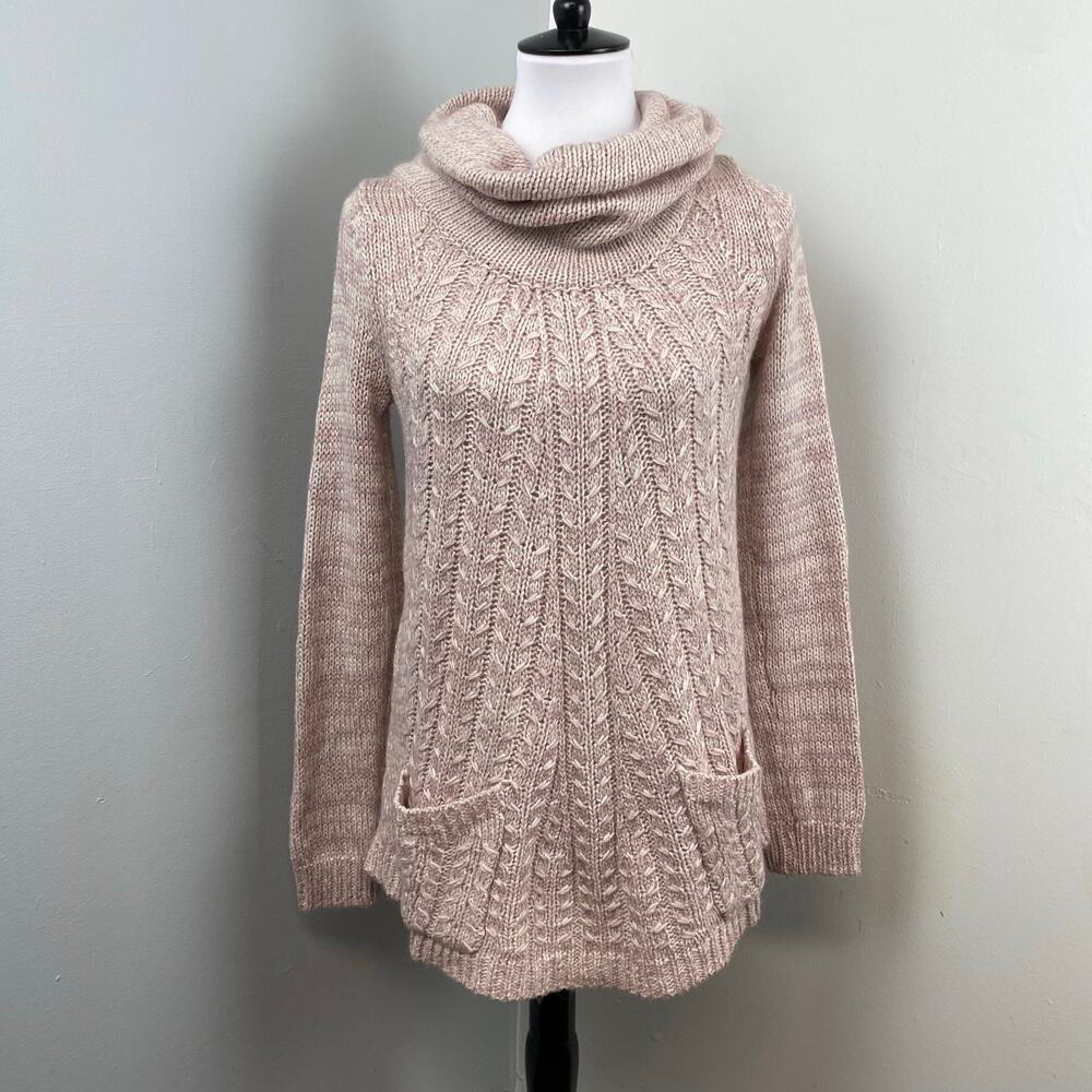 Anthropologie Guinevere Pink Cowl Neck Cable Knit Sweater Wool Mohair Small